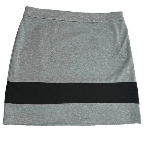 LOFT SIZE 8 Gray Jersey Knit Black Stripe Side Zip A-Line Short Skirt - Picture 8 of 9